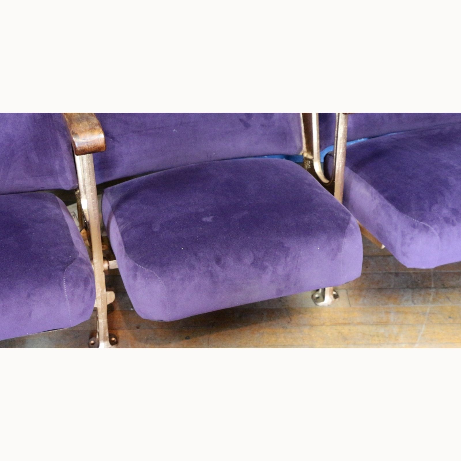 A Row Of Three Art Deco C1930s Cinema Theatre Seats Purple Velvet photo Furniture