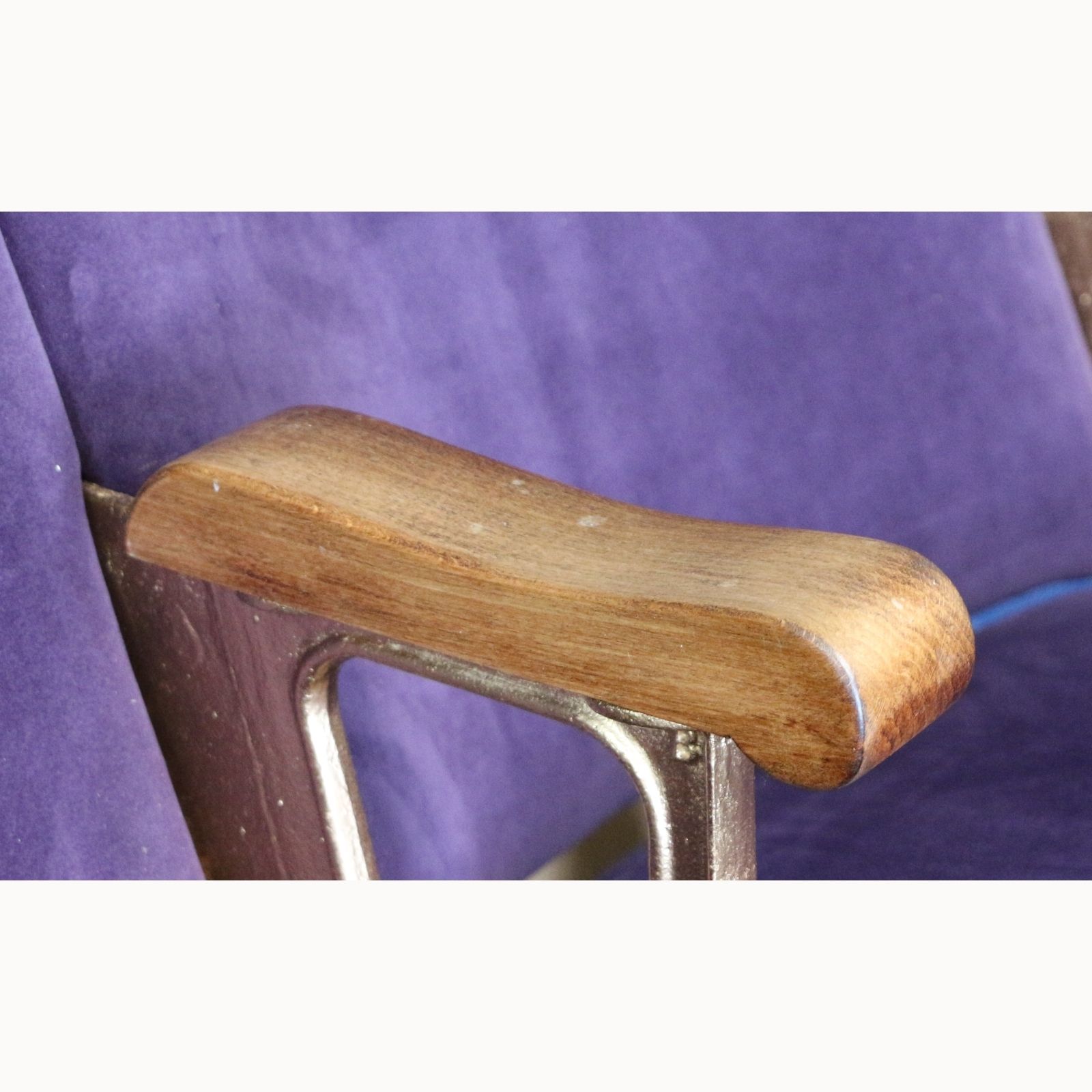 A Row Of Three Art Deco C1930s Cinema Theatre Seats Purple Velvet photo 600.0