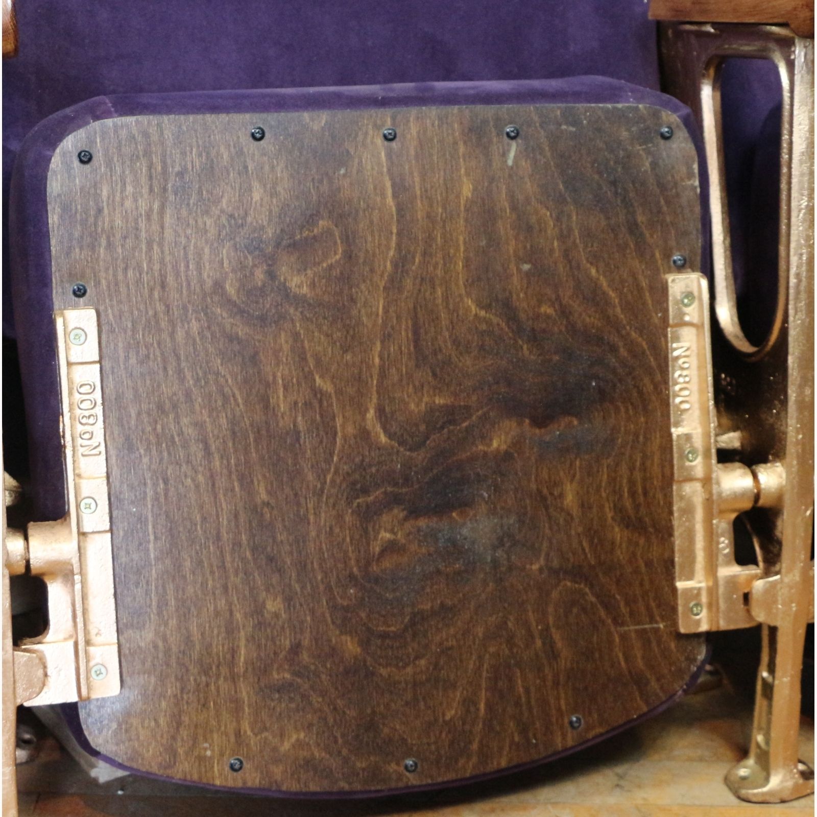 A Row Of Three Art Deco C1930s Cinema Theatre Seats Purple Velvet photo vinterior