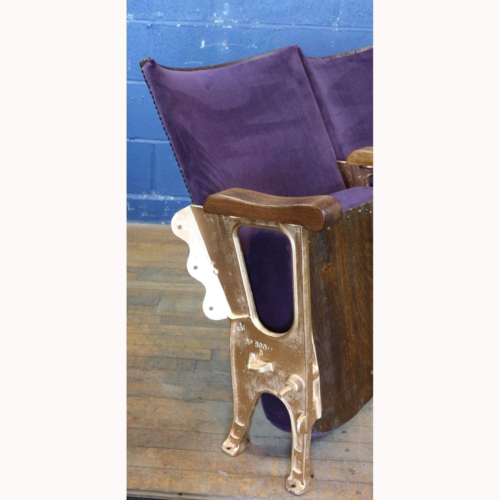 A Row Of Three Art Deco C1930s Cinema Theatre Seats Purple Velvet photo buy