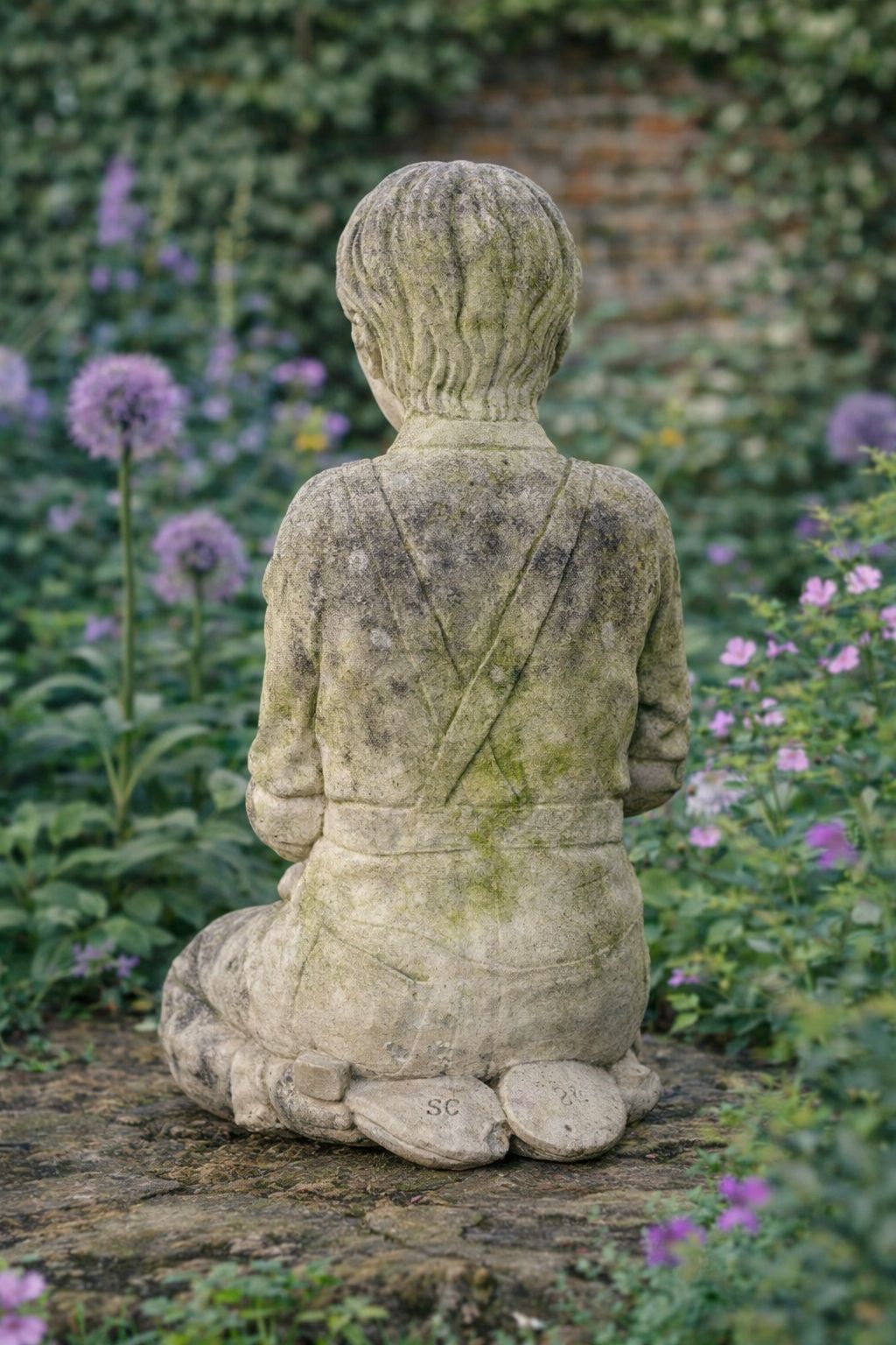 Charming Contemporary 21st Century Stone Figure Of A Boy With A Frog, Signed S.C photo 865.0