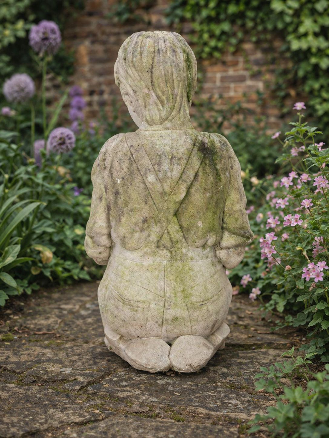 Charming Contemporary 21st Century Stone Figure Of A Boy With A Frog, Signed S.C photo vinterior