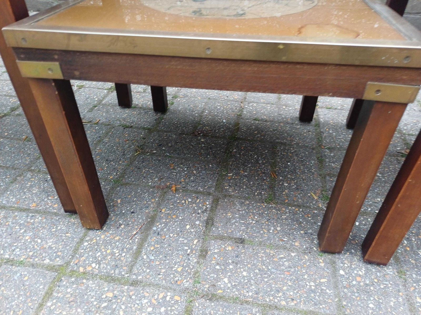 Vintage 1980s Teak Brass Glass Nest Of 3 Map Tables Coffee Side Tables World Map Mid Century Style Retro Furniture photo Furniture