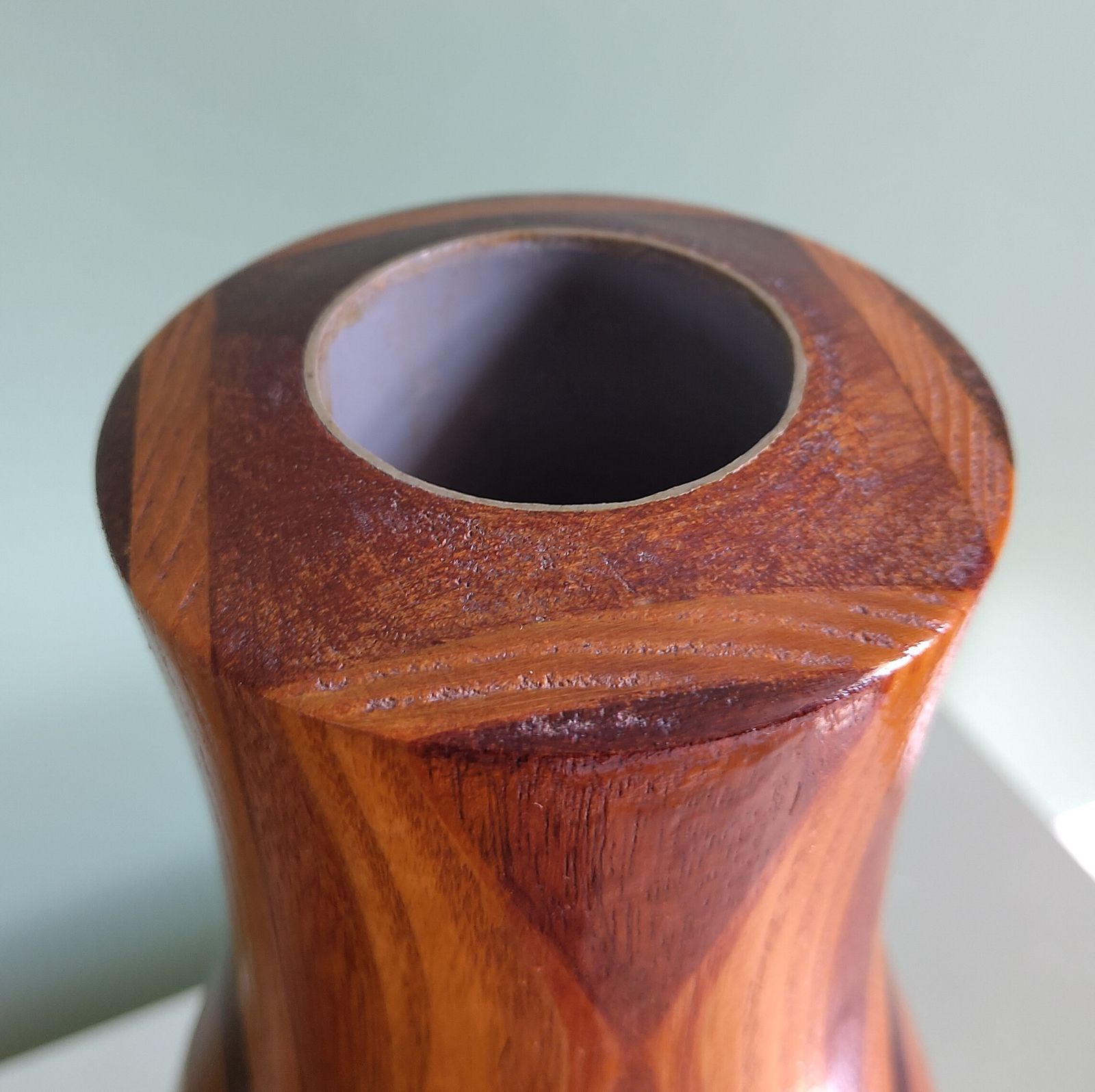 Mid‑Century Sculptural Turned Wood Vase, Northern Germany, C. 1960s–70s — Scandinavian Modern Influence — Large 30 Cm Design Object photo vintage