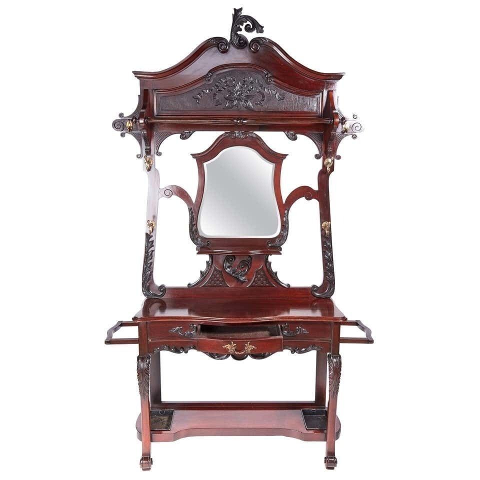 Antique Victorian Carved Mahogany Hall Stand
