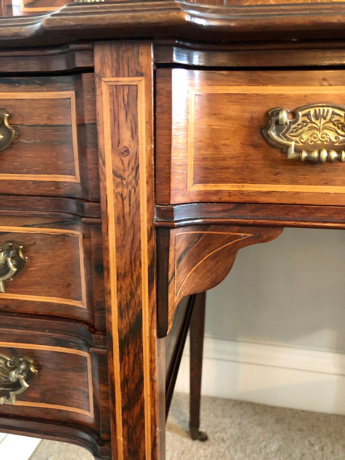 Fine Quality Antique Victorian Freestanding Maple & Co. Inlaid Writing Desk photo 5450.0