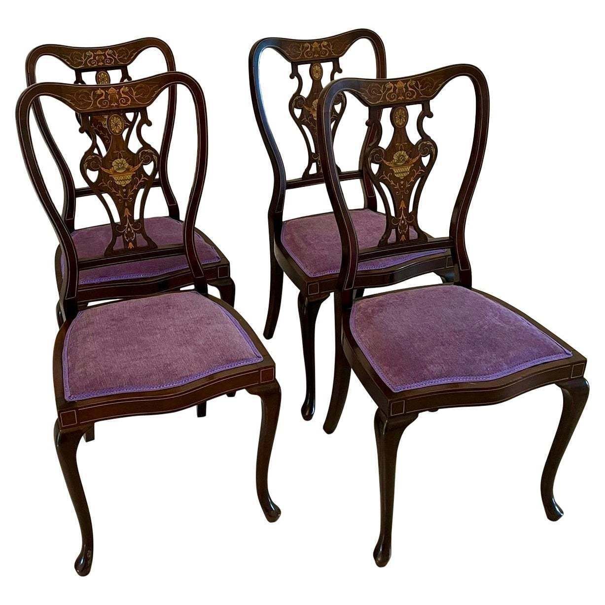Fine Quality Antique Victorian Set Of Four Marquetry Inlaid Chairs