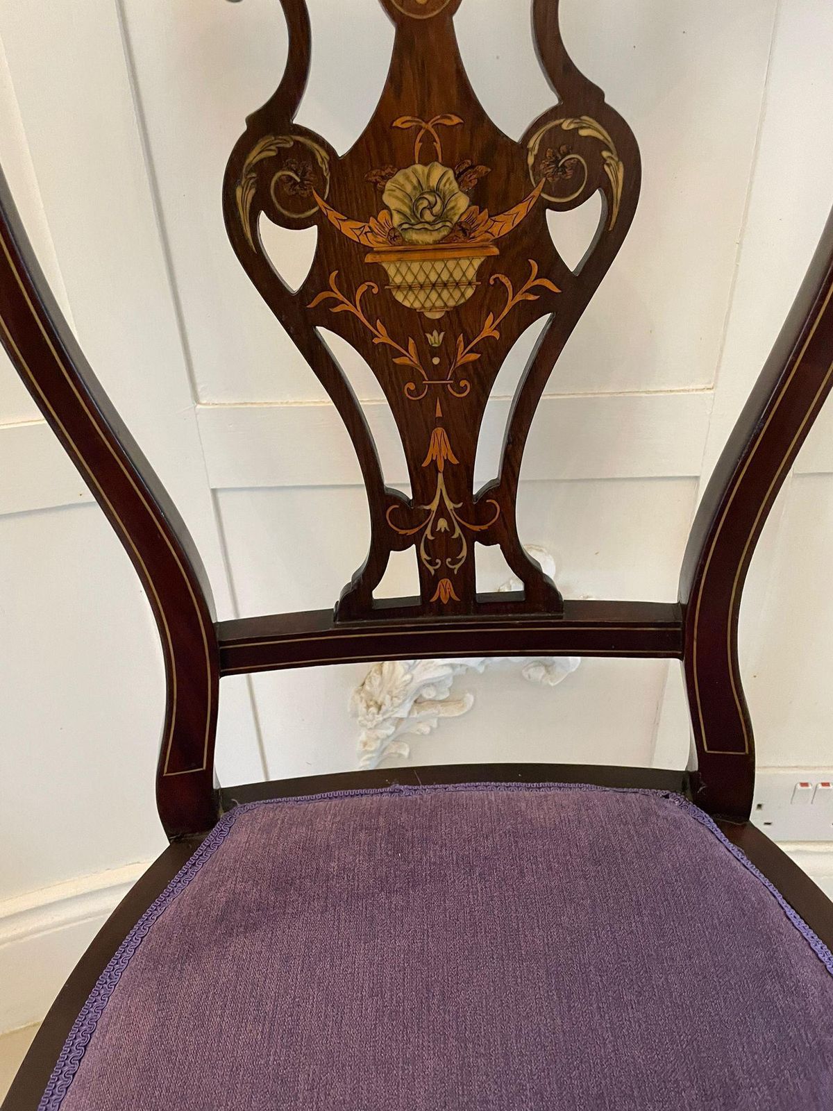 Fine Quality Antique Victorian Set Of Four Marquetry Inlaid Chairs photo vintage