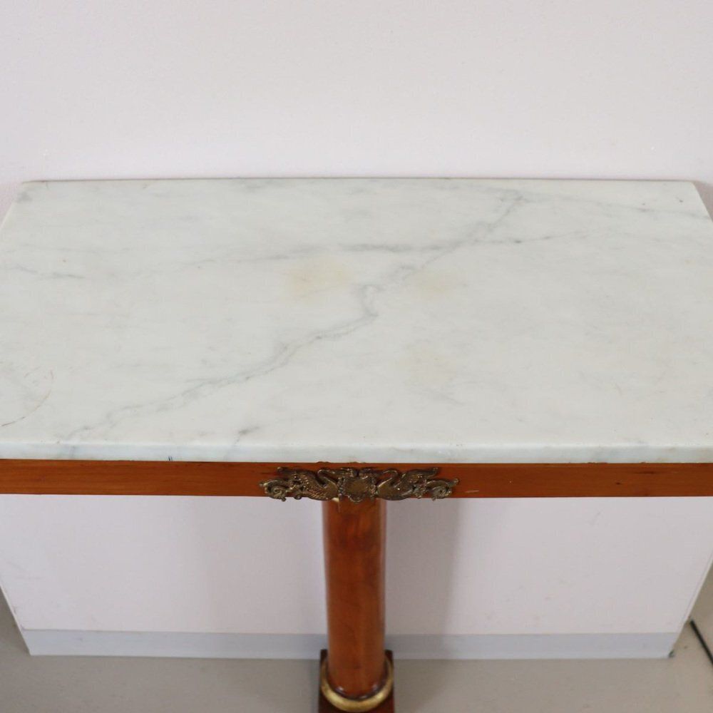 Antique Console Table In Cherrywood With Marble Top, Early 19th Century photo for sale