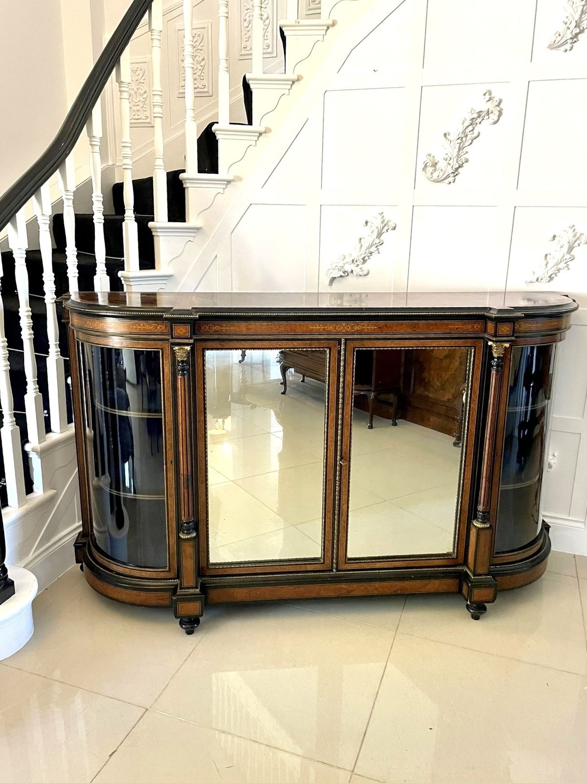5445.0 Superb Quality Large Antique Burr Walnut And Amboyna Inlaid Credenza photo