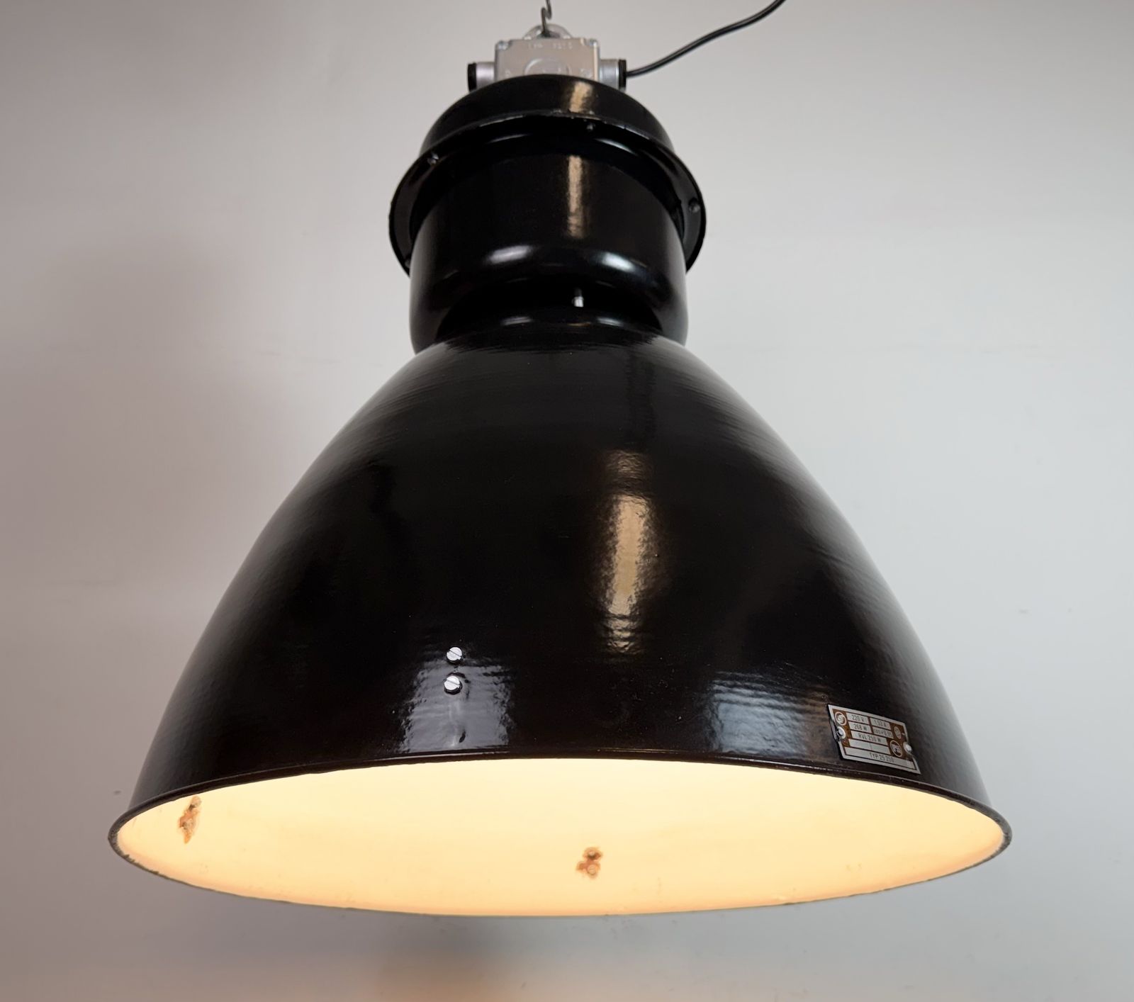 Lighting Large Black Industrial Factory Pendant Lamp From Elektrosvit, 1960s, 4x photo