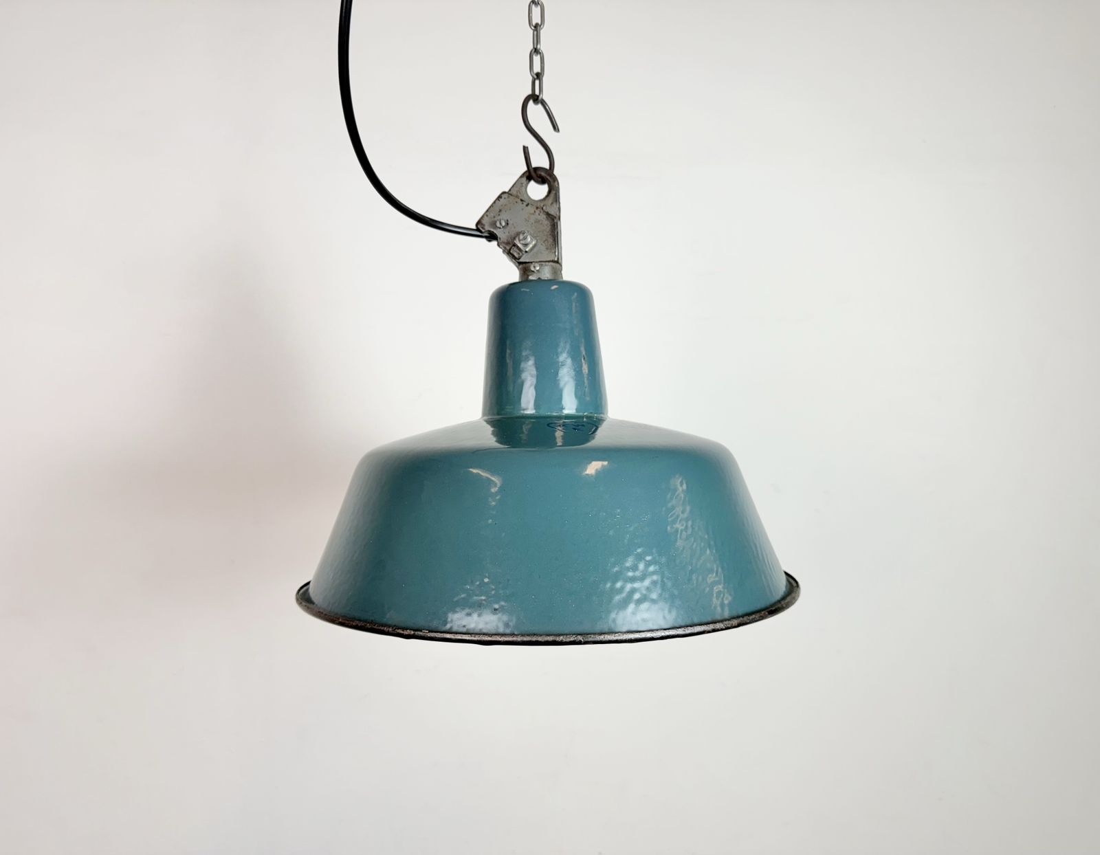 Industrial Petrol Enamel Factory Lamp With Cast Iron Top, 1960s, 10 X photo furniture
