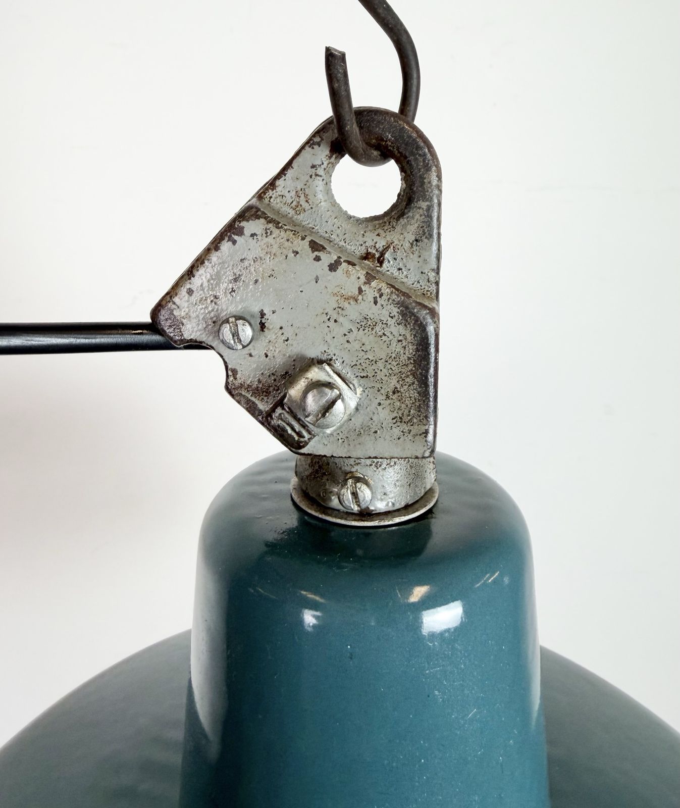 Industrial Petrol Enamel Factory Lamp With Cast Iron Top, 1960s, 10 X photo buy