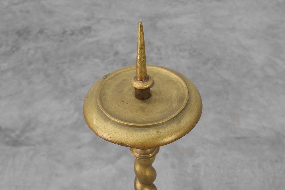 Large 19th Century Copper Church Candleholder, France photo vintage