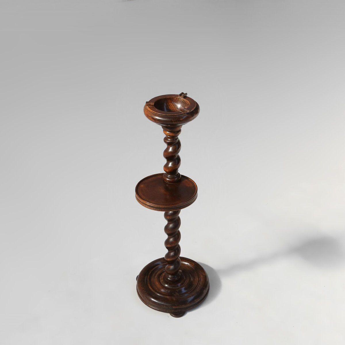 Art Deco Oak Ashtray On Hand Turned Base, France, 1930s