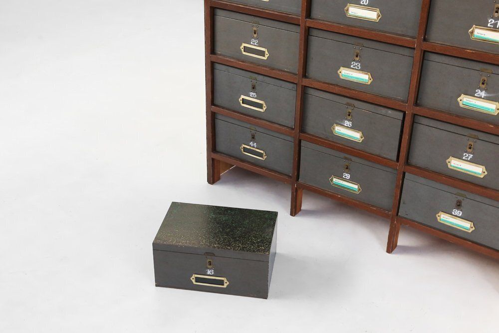 photo for sale Industrial Filing Cabinet In Wood, Belgium, 1920s