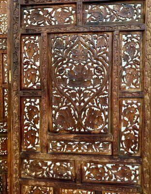 Carved Hardwood Four Panel Anglo Indian Folding Screen, 1890s photo vinterior