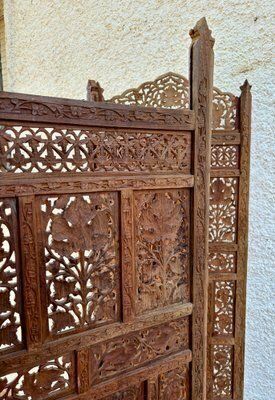 photo vinterior Carved Hardwood Four Panel Anglo Indian Folding Screen, 1890s