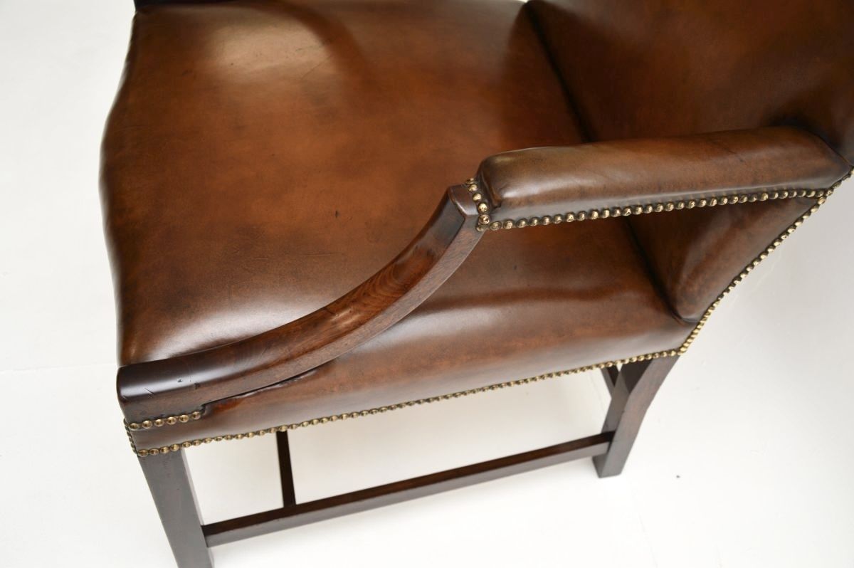 Antique Georgian Leather And Mahogany Gainsborough Armchair photo vinterior