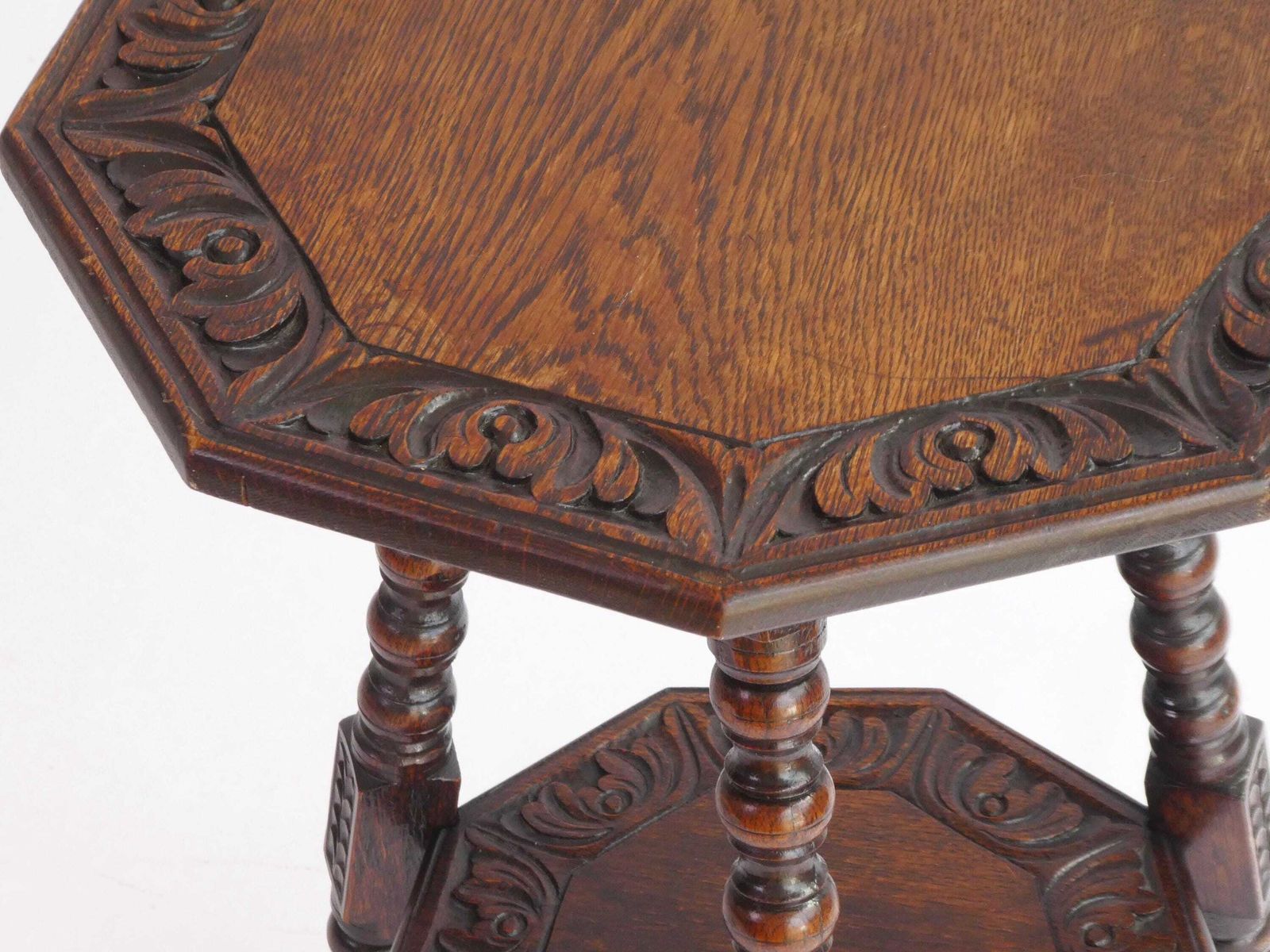 Antique Wooden Table Bobbin Legs, Tripod Side Table With Floral Carvings And Twisted Legs, Plant Stand, Farmhouse Decor photo for sale