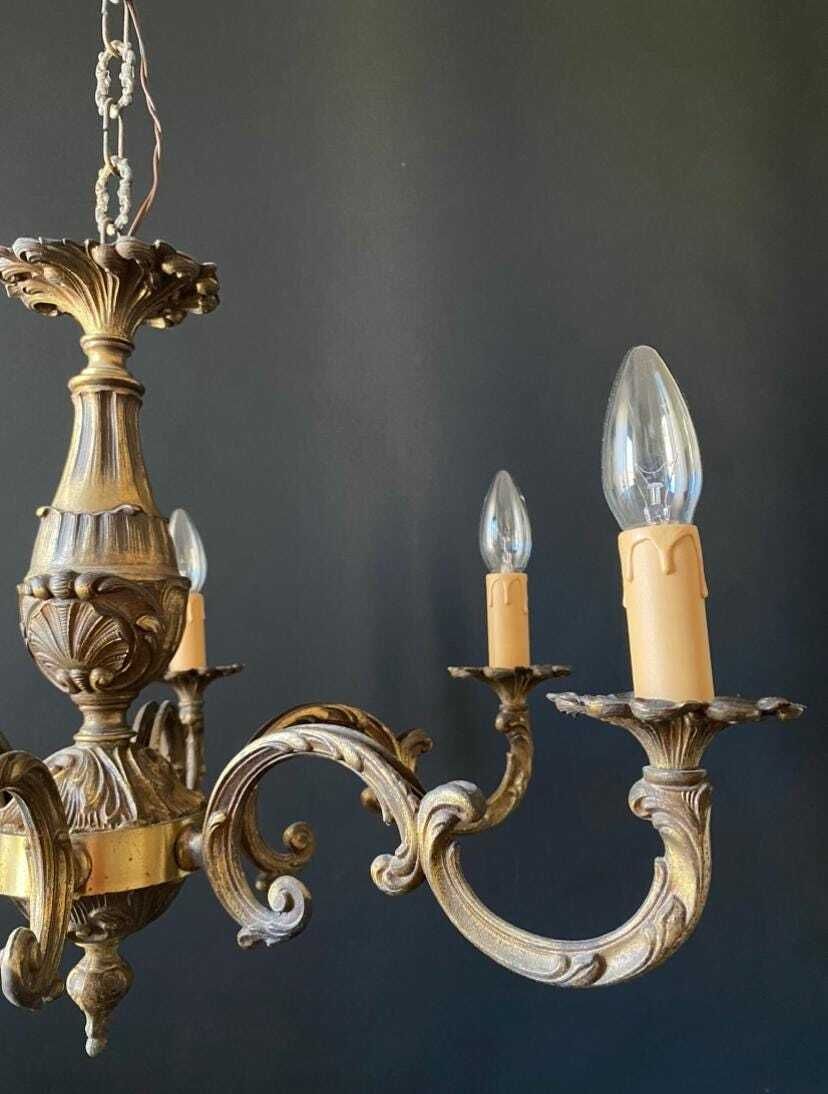 Duty Free USA. Antique Brass Chandelier photo vintage