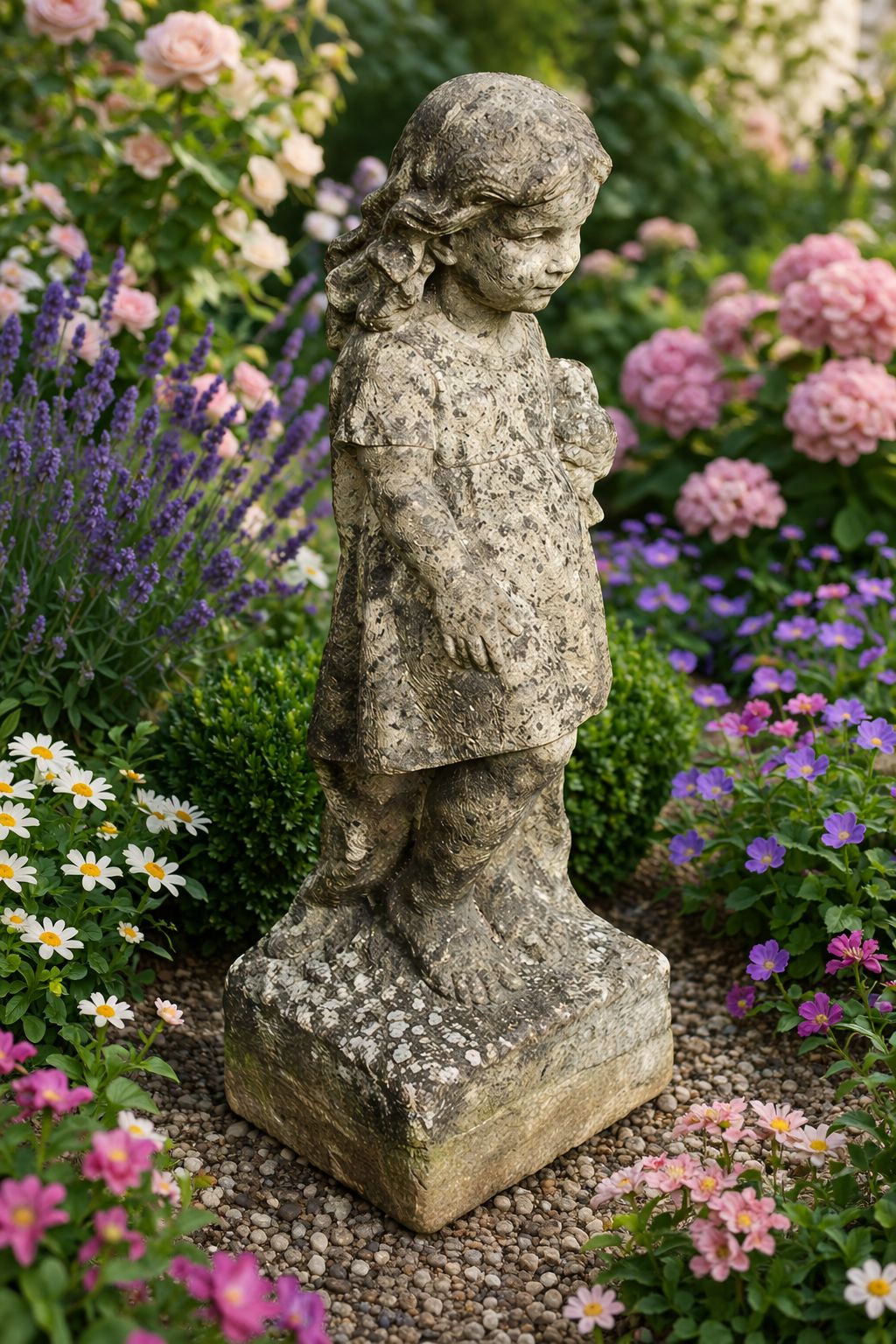 A Very Sweet Hand Carved Stone Figure Of A Young Girl, Dating To Circa 1930 photo vinterior