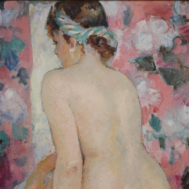 20th Century French Signed Female Nude Painting photo furniture