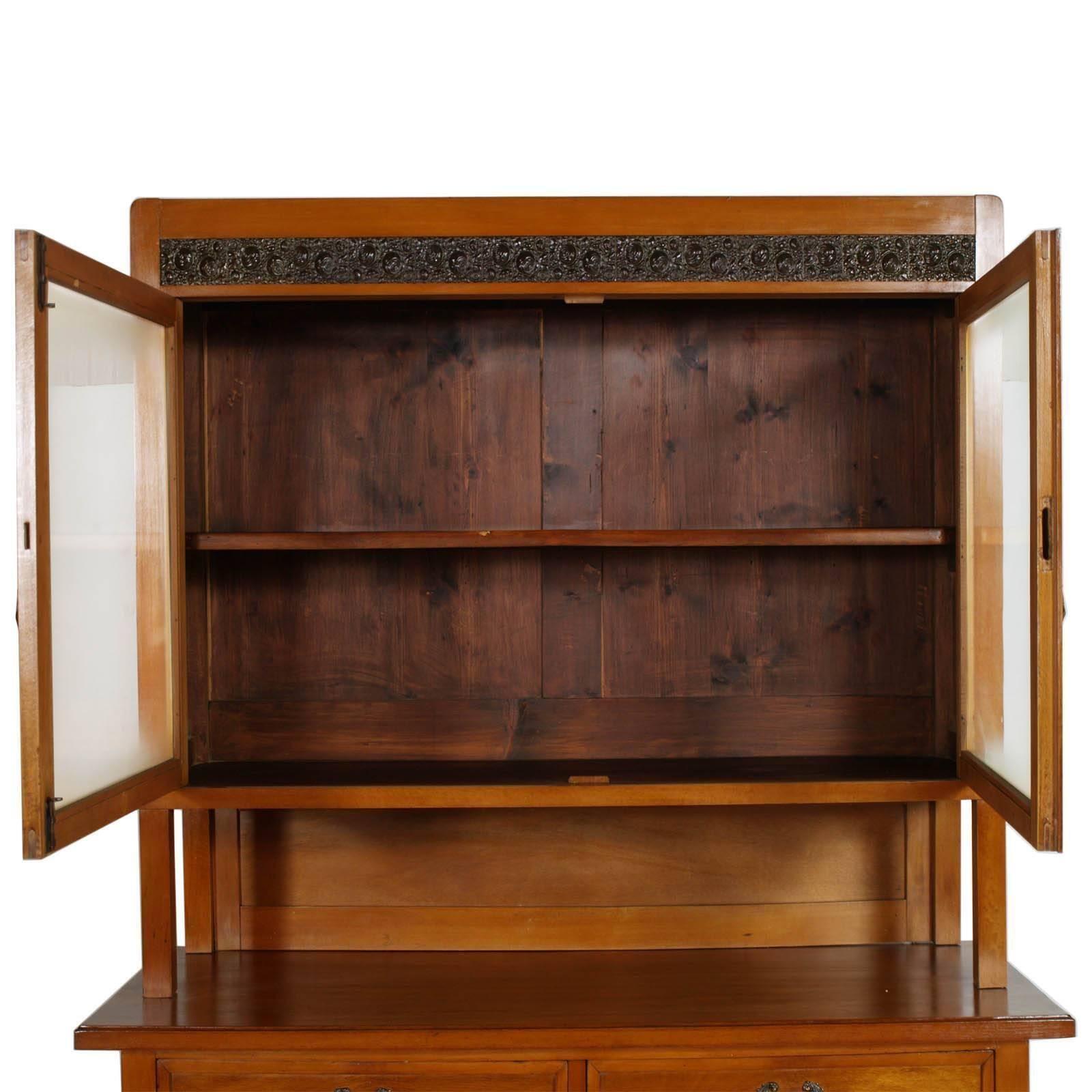 Country Art Nouveau 1900s Credenza With Display Cabinet Cherrywood Wax Polished photo for sale