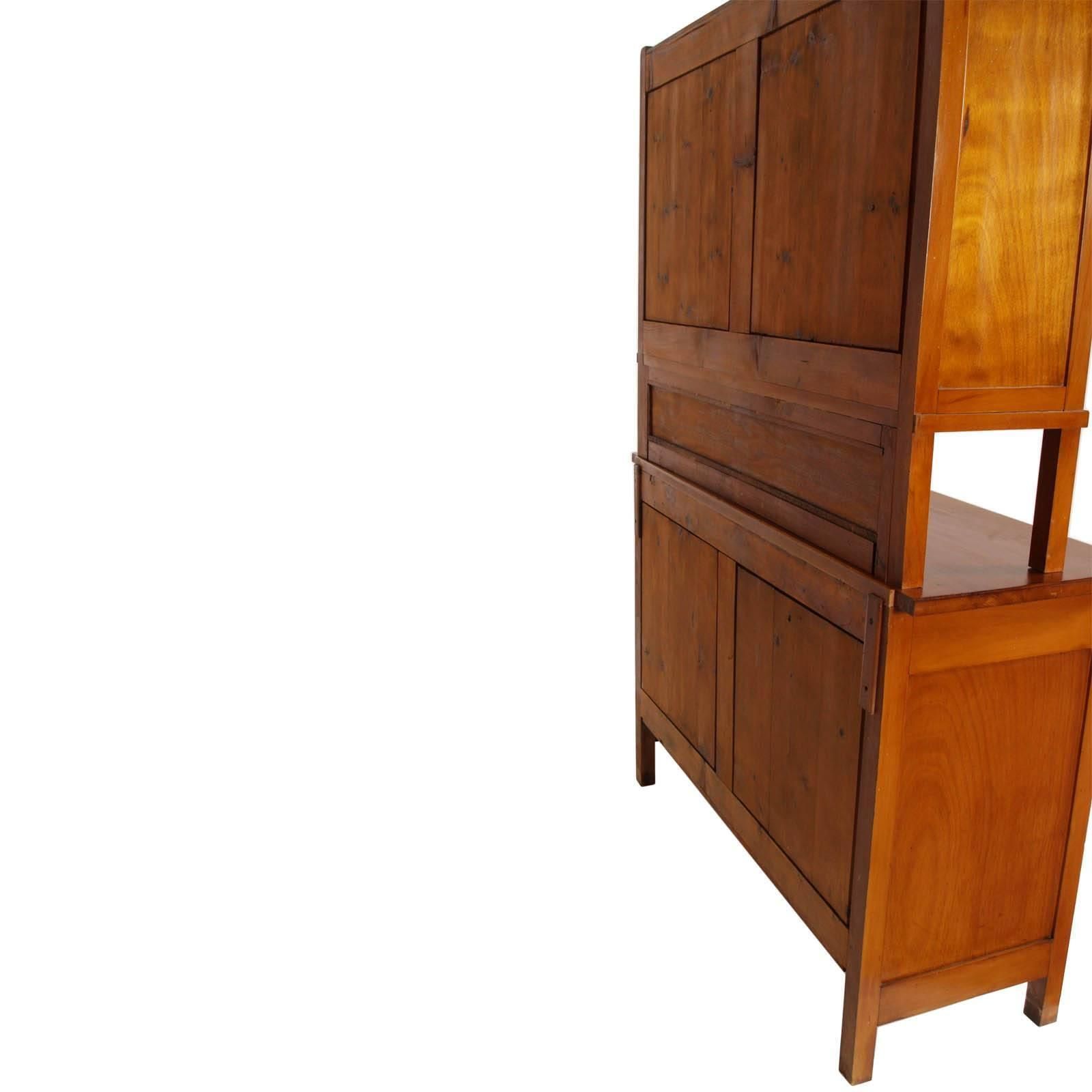Country Art Nouveau 1900s Credenza With Display Cabinet Cherrywood Wax Polished photo vintage