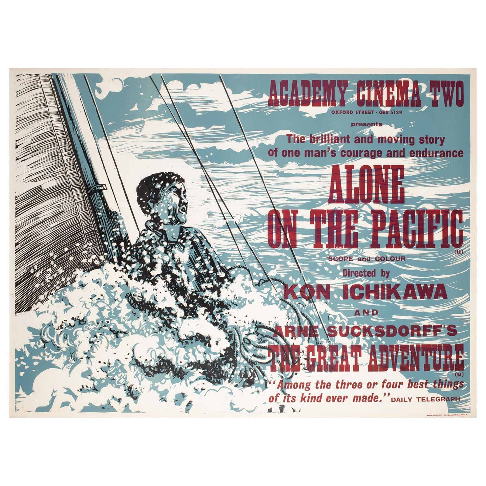 Affiche de cinéma Alone On The Pacific 1967, Academy Cinema Londres, UK Quad, Strausfeld.
