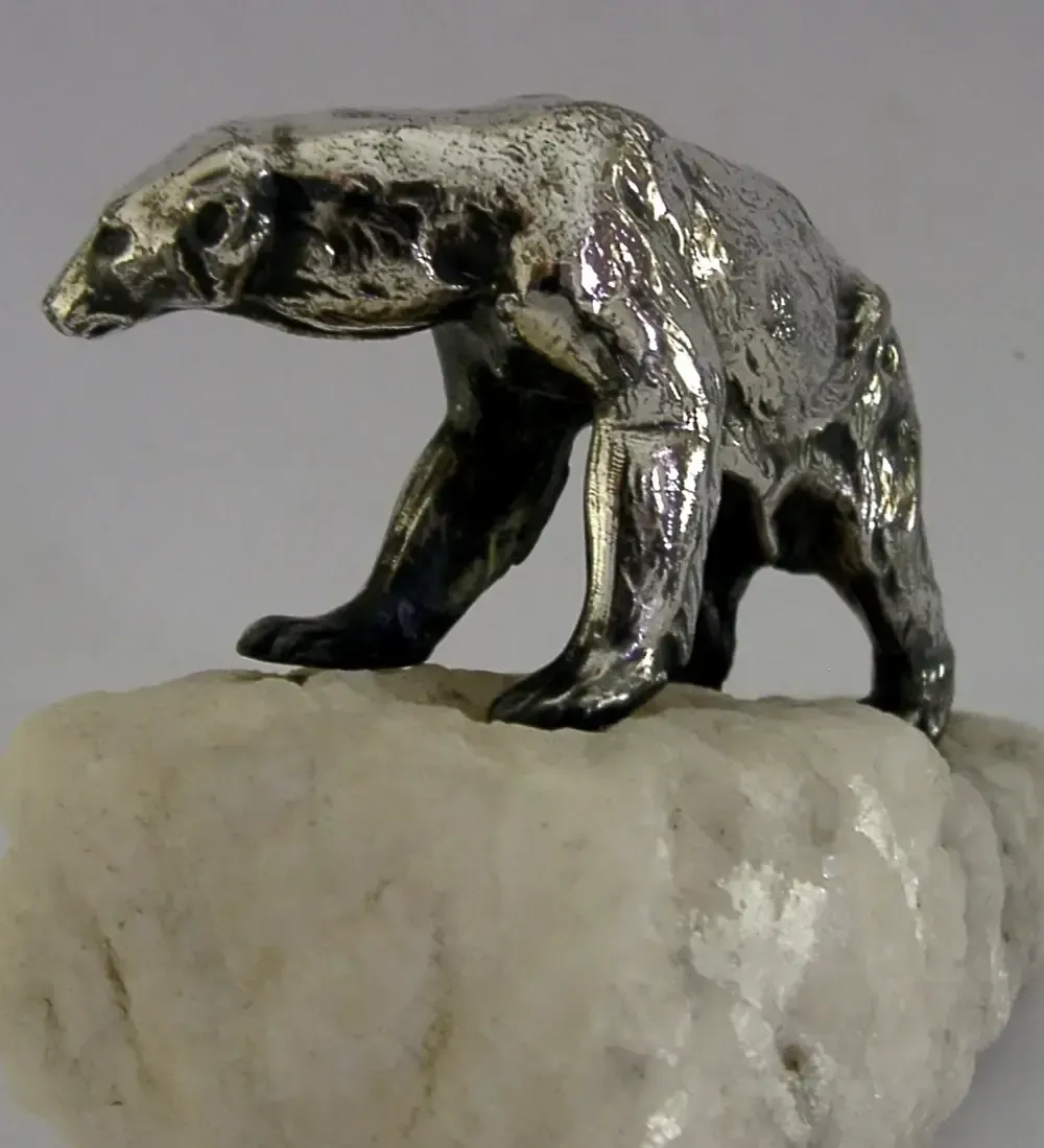Superb Silver Plated Polar Bear Animal On Crystal C1910 Art Deco photo 150.0