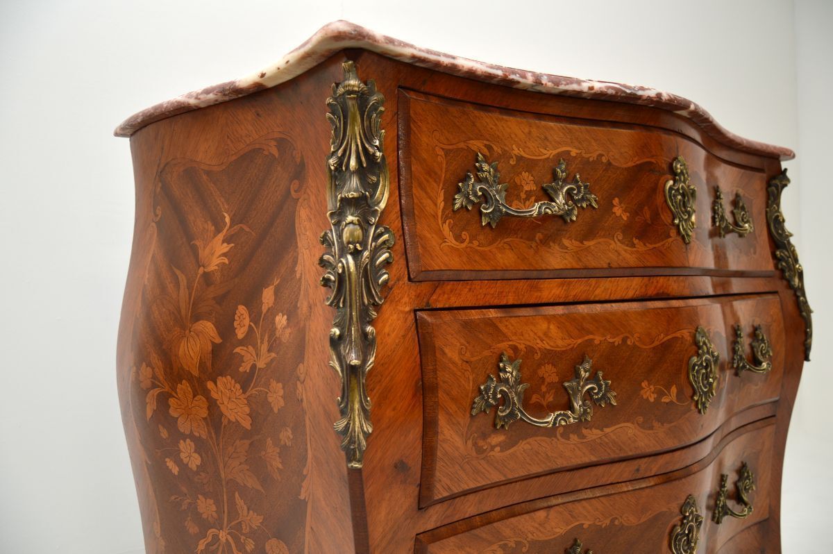 Antique French Inlaid Marquetry Marble Top Bombe Commode photo buy