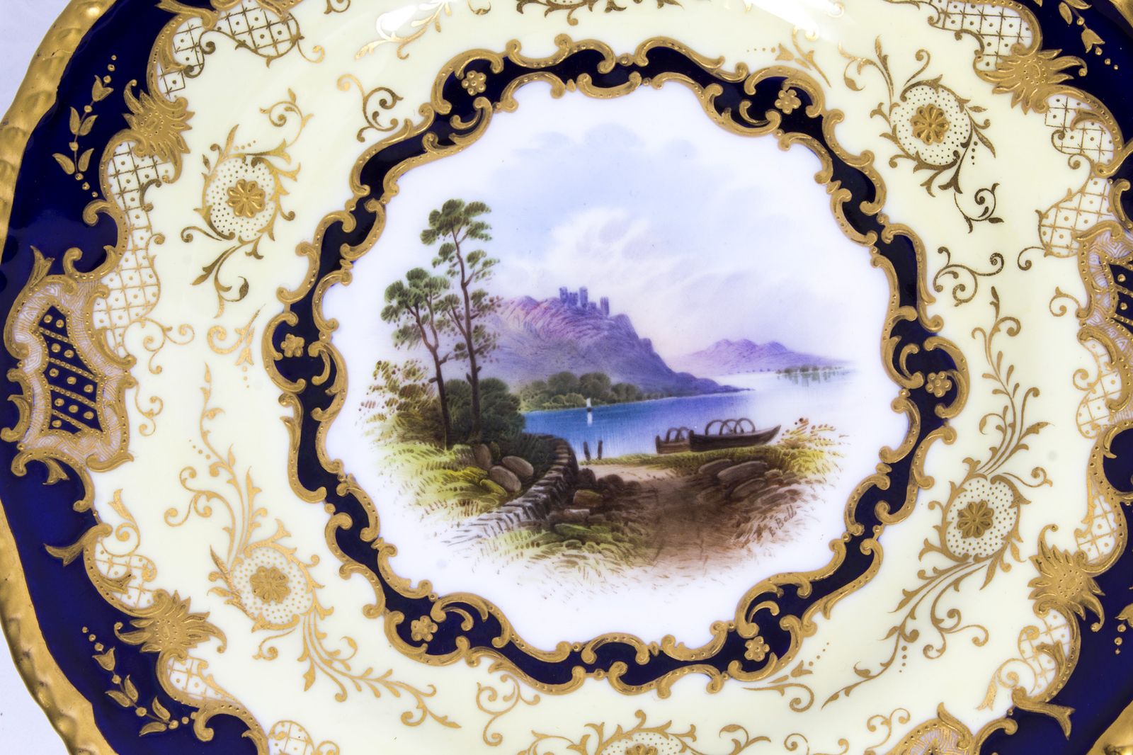 Antique Coalport Porcelain Plate Lake Menteith  1891 Kilchurn Castle photo furniture