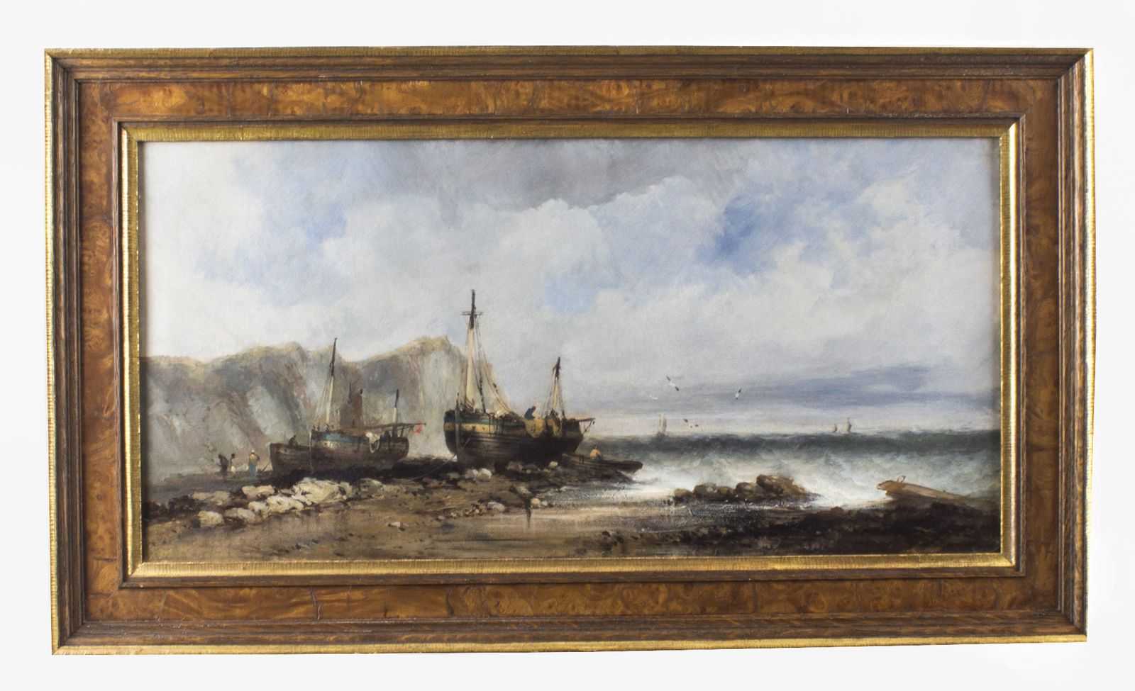 photo furniture Antique Pair Seascape Oil Paintings Fishing Boats 19th Century