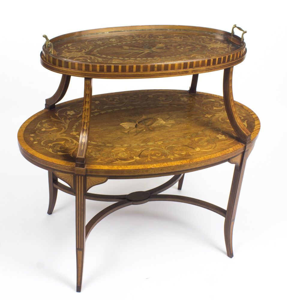 Antique English Mahogany & Satin Wood Etagere Table  19th C