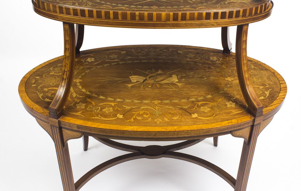 Antique English Mahogany & Satin Wood Etagere Table  19th C photo 975.0