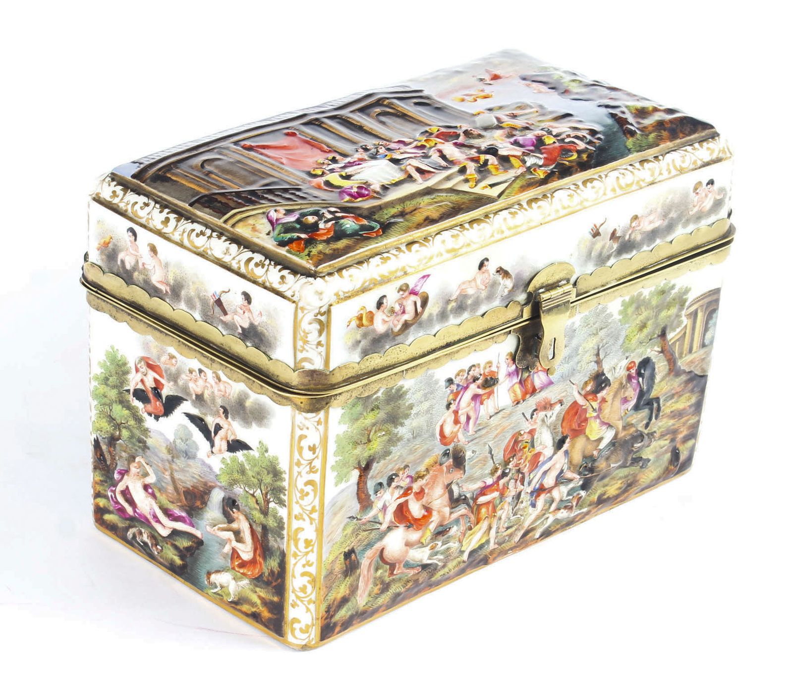 photo vintage Antique Italian Large Capodimonte Porcelain Table Casket 19th C