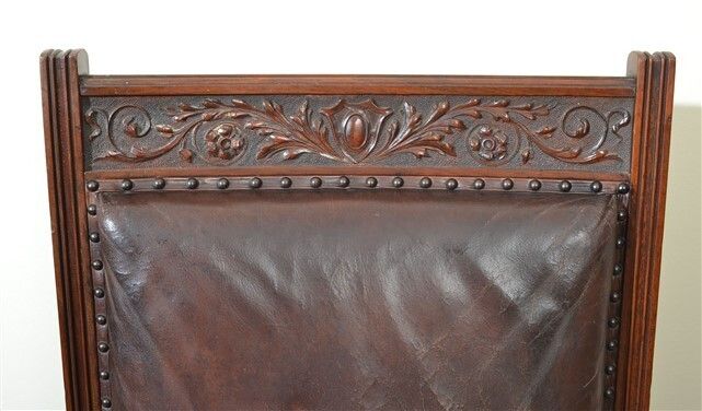 photo furniture Antique Pair Of English Walnut Leather Armchairs 19th C