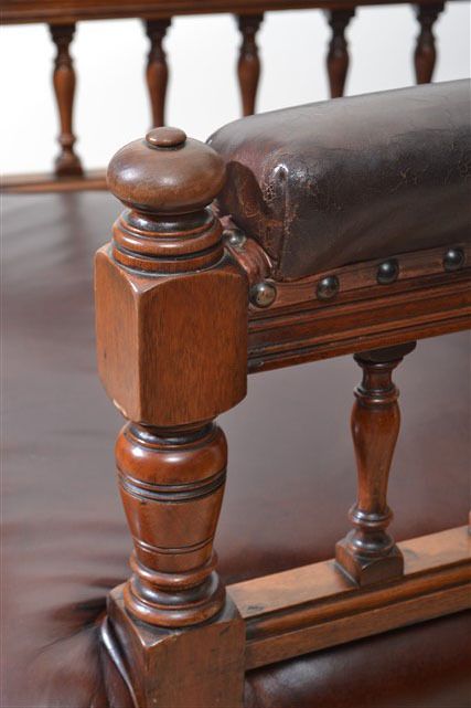 Furniture Antique Pair Of English Walnut Leather Armchairs 19th C photo