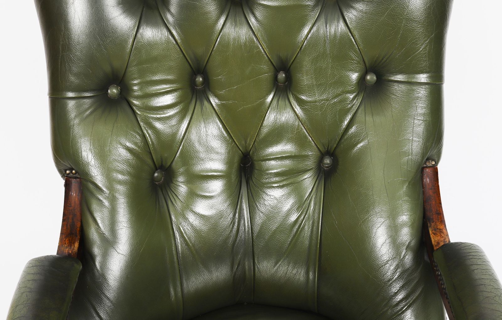 Pair Victorian His & Hers Green Leather Armchairs 19th C photo vinterior