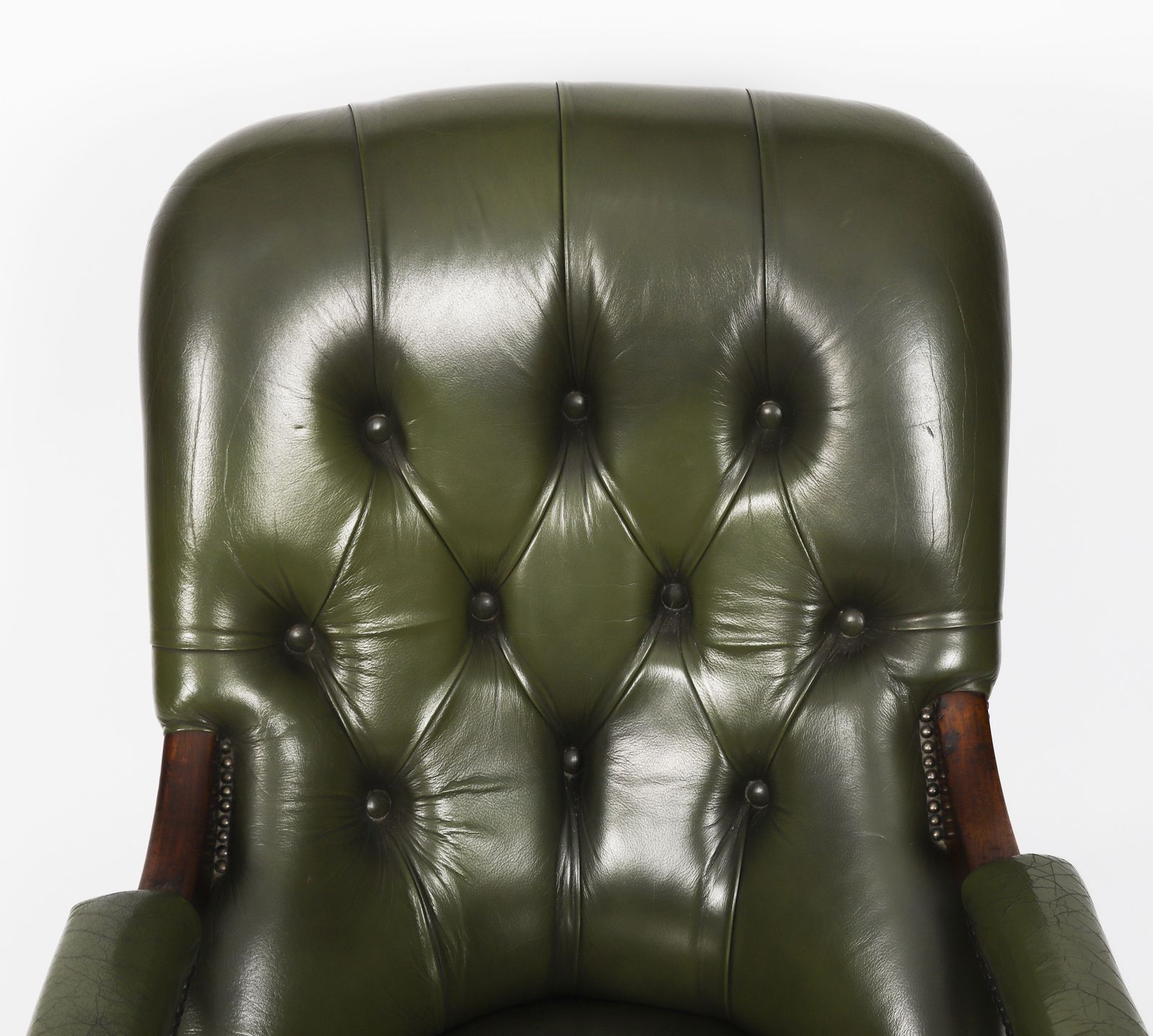 photo vinterior Pair Victorian His & Hers Green Leather Armchairs 19th C