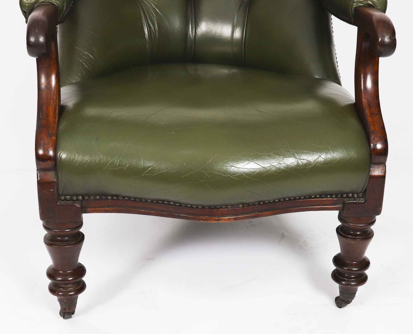 photo vintage Pair Victorian His & Hers Green Leather Armchairs 19th C