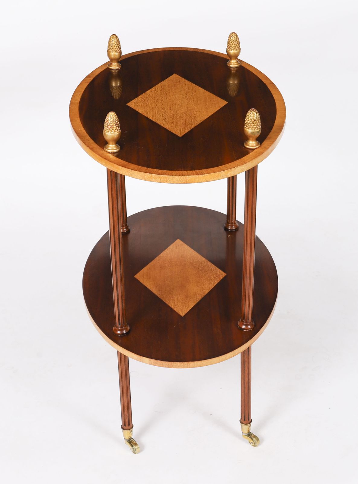 Vintage Pair Flame Mahogany & Satin Wood Etagere Occasional Tables 20th C photo Furniture