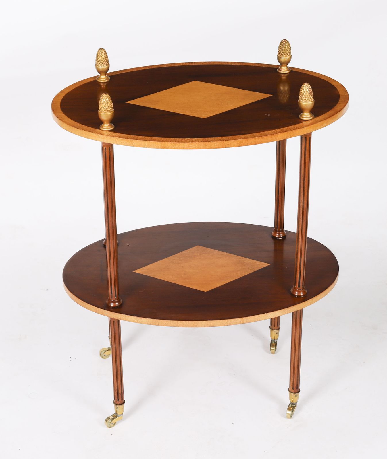 Vintage Pair Flame Mahogany & Satin Wood Etagere Occasional Tables 20th C photo 1200.0
