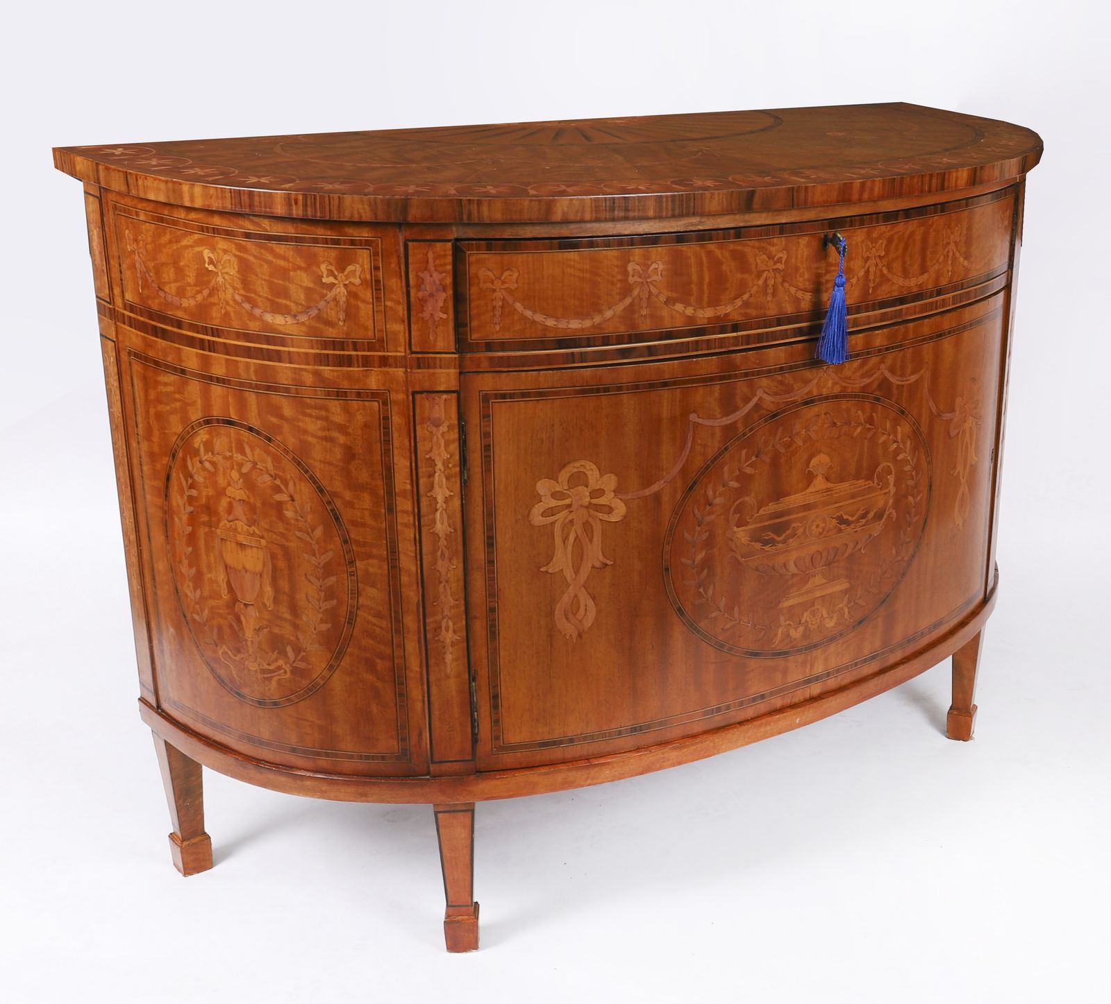 English Sheraton Revival Satinwood And Marquetry Cabinet  Circa 1900