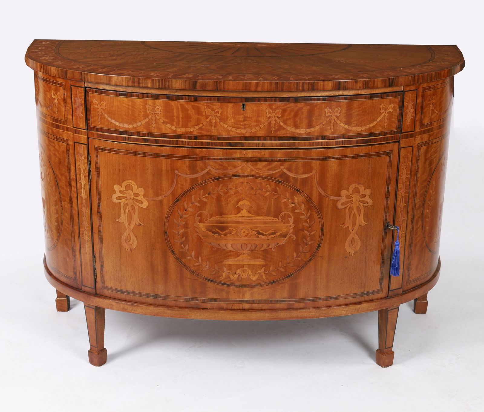 English Sheraton Revival Satinwood And Marquetry Cabinet  Circa 1900 photo furniture