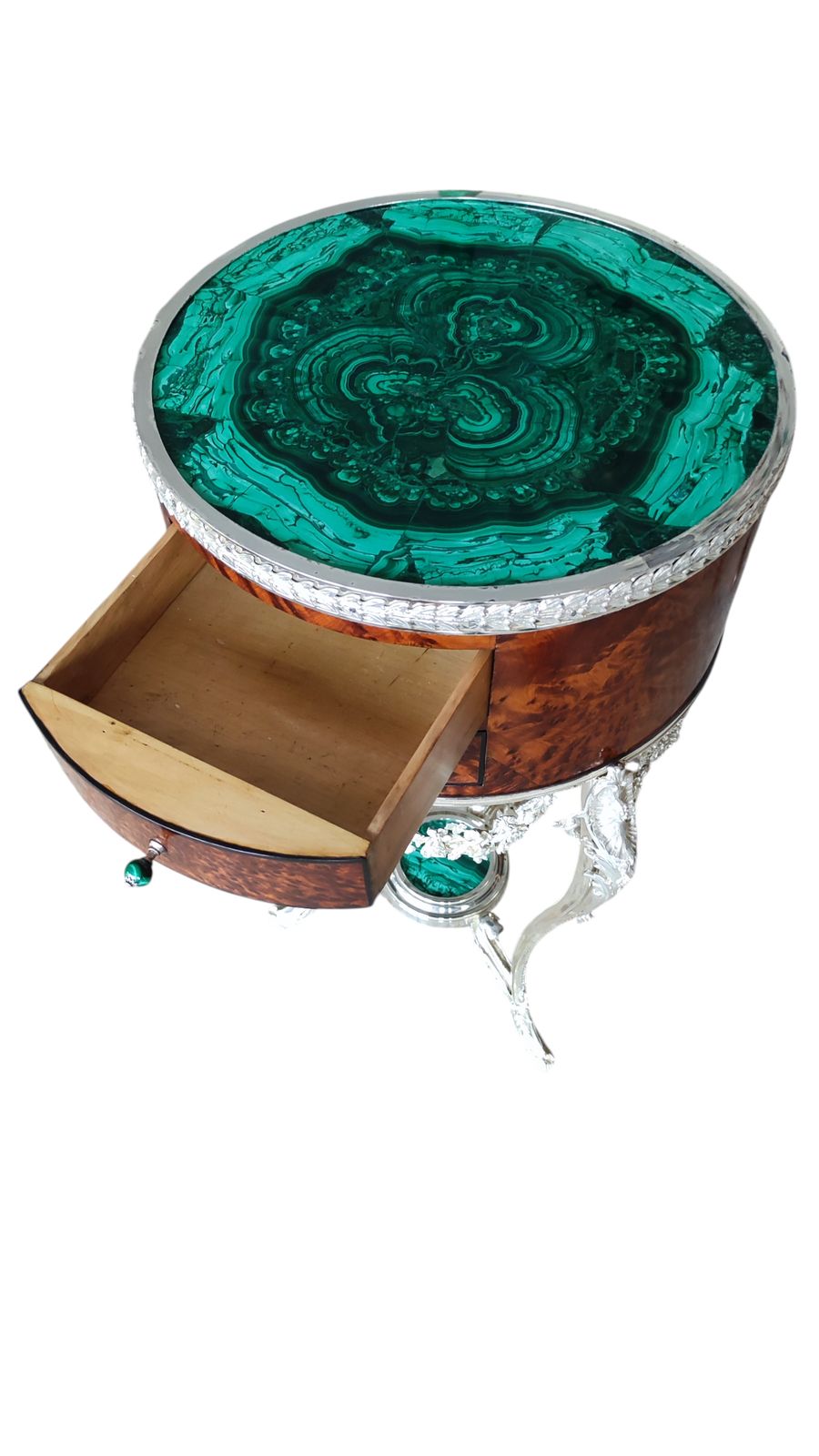 Antique Pair French Thuya Malachite & Silvered Bronze Occasional Tables 20th C photo buy