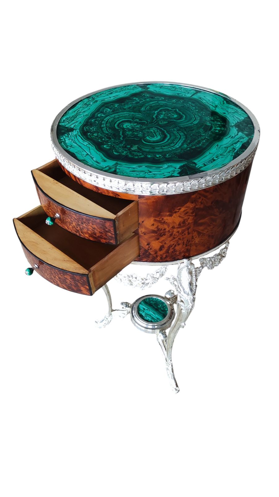 Antique Pair French Thuya Malachite & Silvered Bronze Occasional Tables 20th C photo vintage