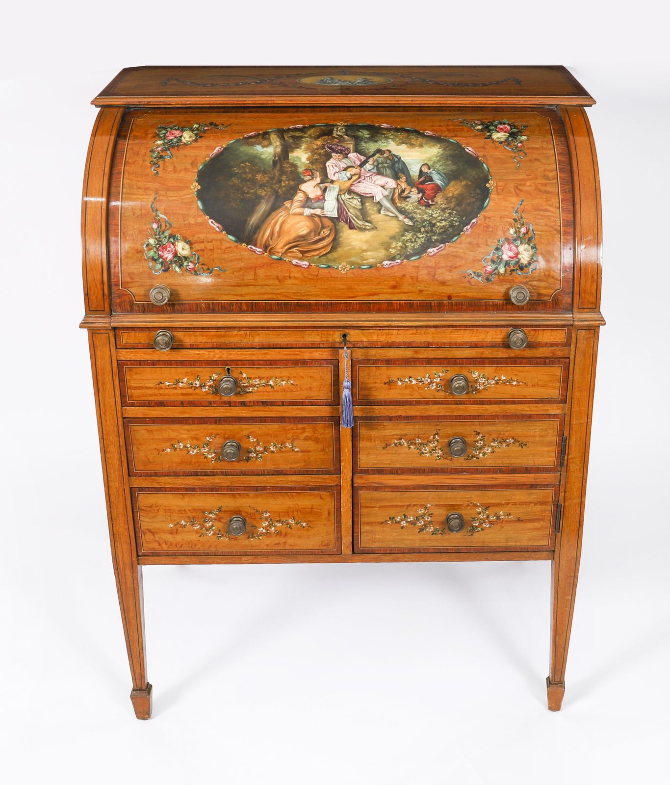 English Late Victorian Sheraton Revival Satin Wood Bureau C.1890 photo furniture