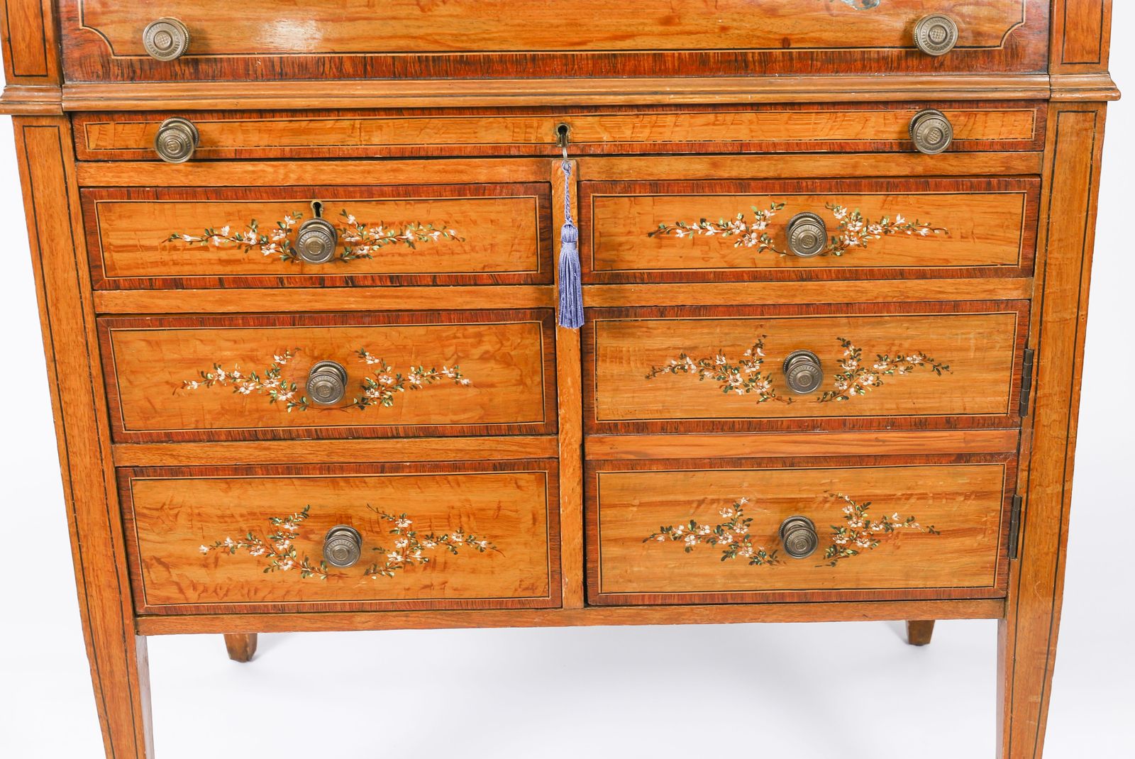 photo for sale English Late Victorian Sheraton Revival Satin Wood Bureau C.1890